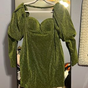 Green shimmer glittery mini dress